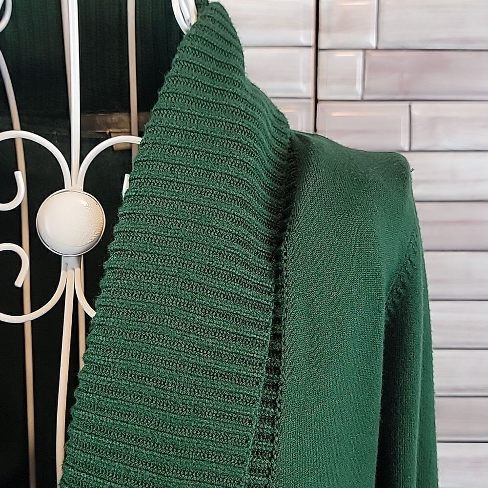Joan Vass emerald green cardigan Open Front Shawl Collar Womens  Size S - Picture 4 of 10